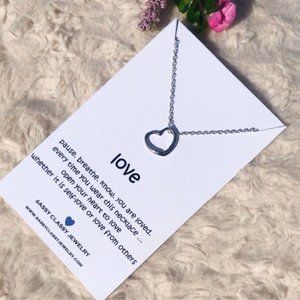 Silver Open Heart Necklace for Gift with Love Message Card Mother's Day Birthday